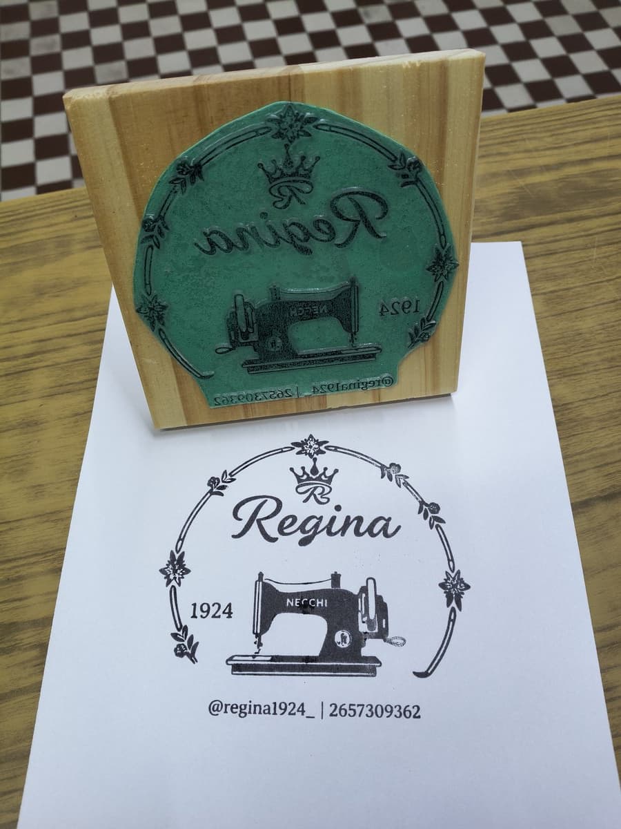 Sello de goma fabricado para Regina 1924 junto a su impresión